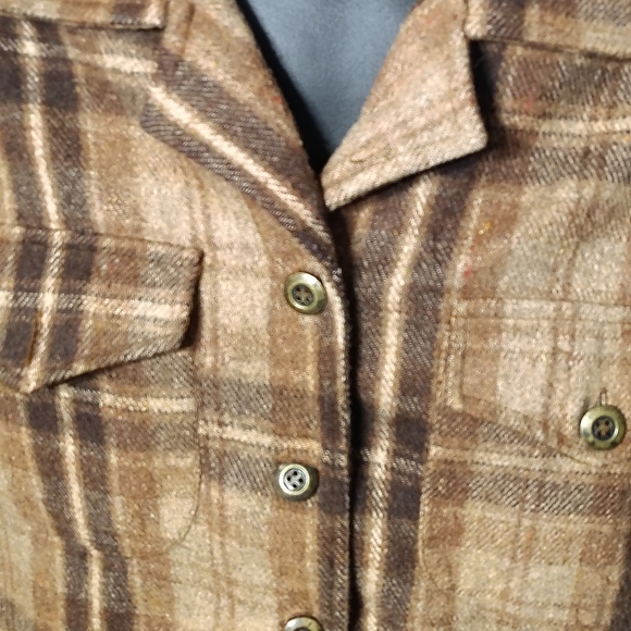 Women's Medium Vintage Wool Blend Cropped Button Brown Plaid Jacket - Picture 2 of 6